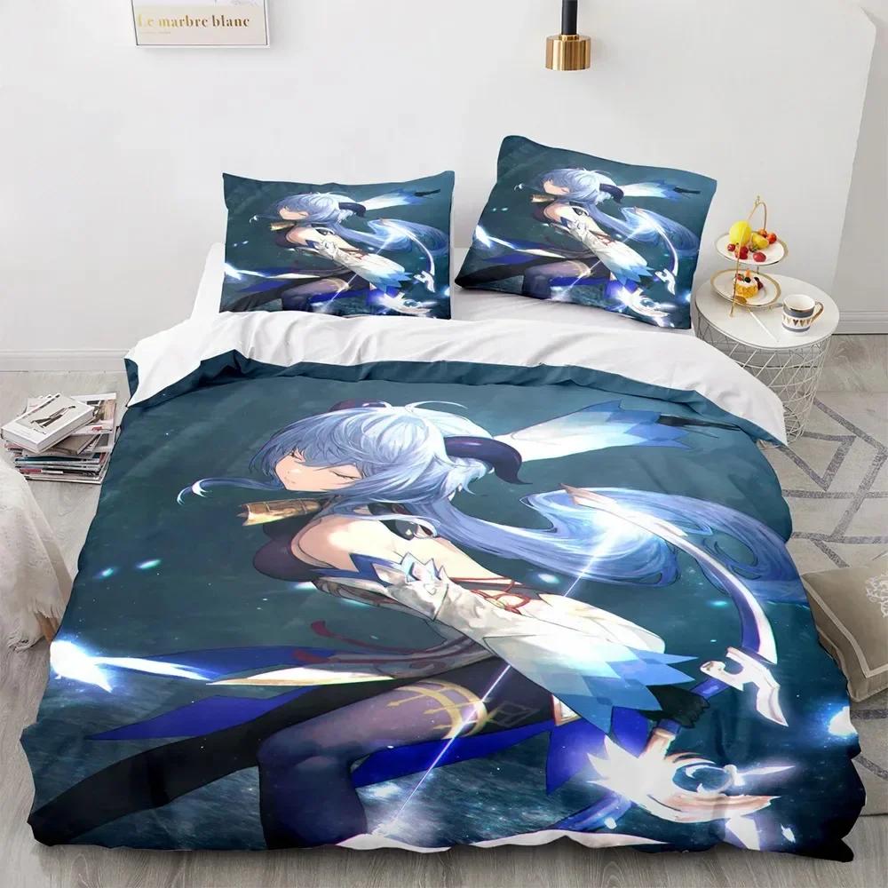 Herní povlečení Genshin Impact Eula Anime 3D pro kluky a teenagery, sada povlaku na přikrývku, měkké ložní prádlo, velikost Queen, King, Single, dekorace do ložnice