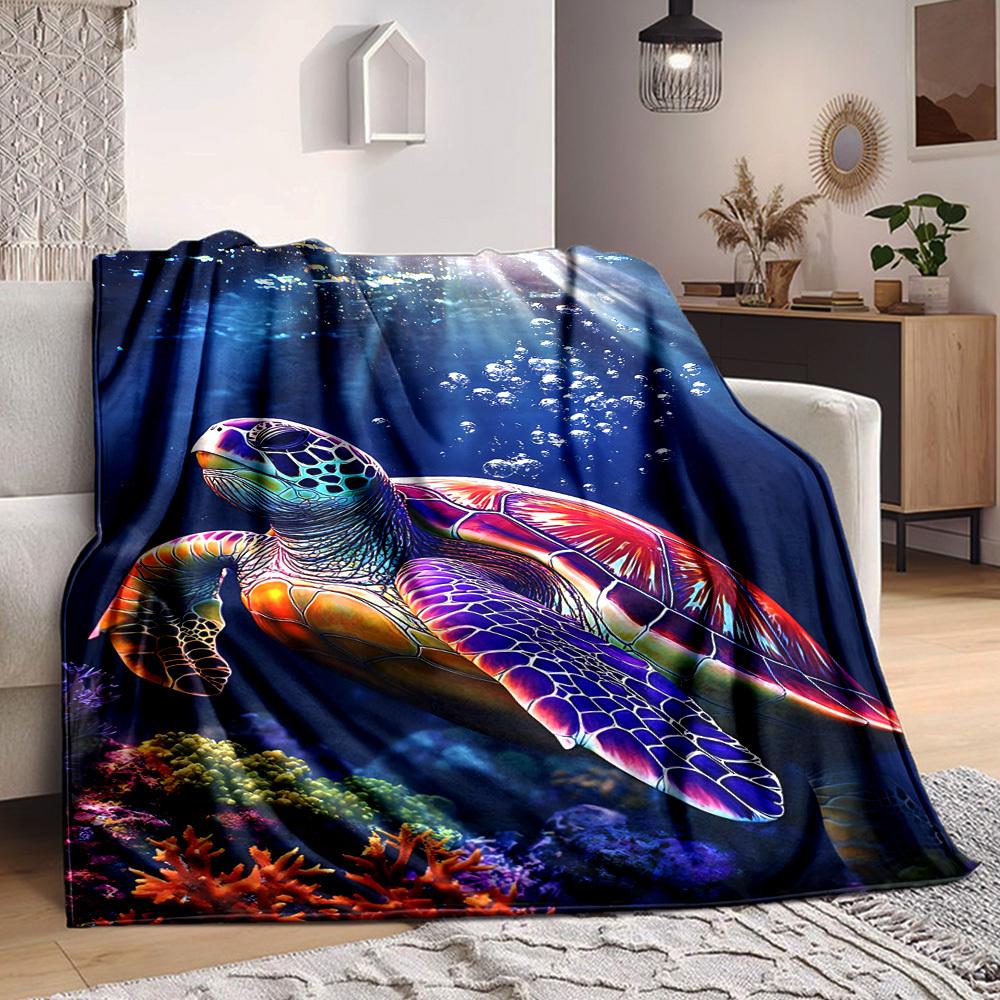 

1PC Sea Turtle Print Blanket, Throw For Sofa, Bed, Travel, Camping, Livingroom, And Bed, Printing Blanket With Soft And Warm Fabric yy250918129 100x150cm