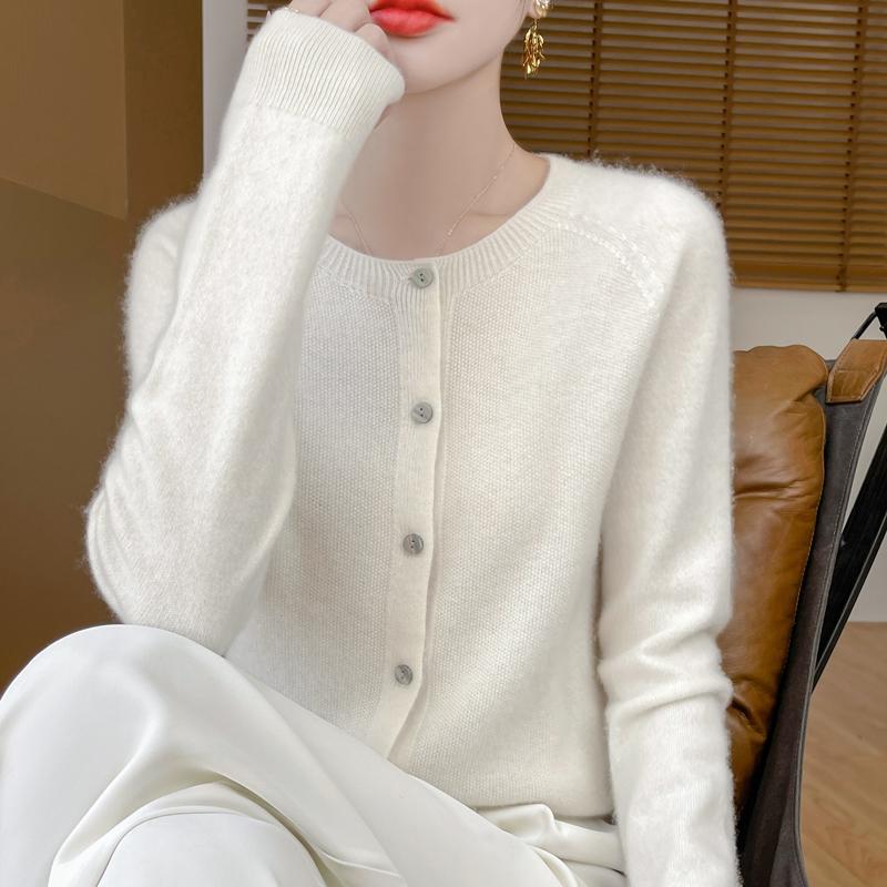 Qinghe Cashmere Women's 30% Cashmere Cardigan - Soft & Warm Wool Blend Sweater