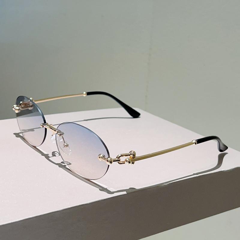 Rimless Oval Sunglasses Women  New in Fashion Vintage Decor Shades Trendy Brand Designer Gradient Casual Sun Glasses
