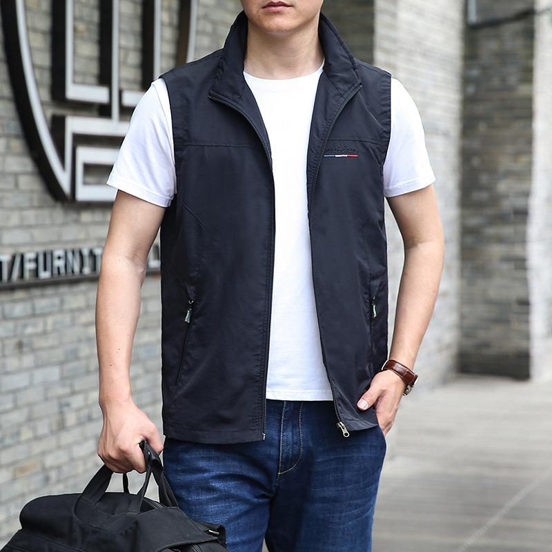 

Мужской жилет для рыбалки на открытом воздухе, жилет со стоячим воротником, свободный дышащий жилет, куртка L чёрный