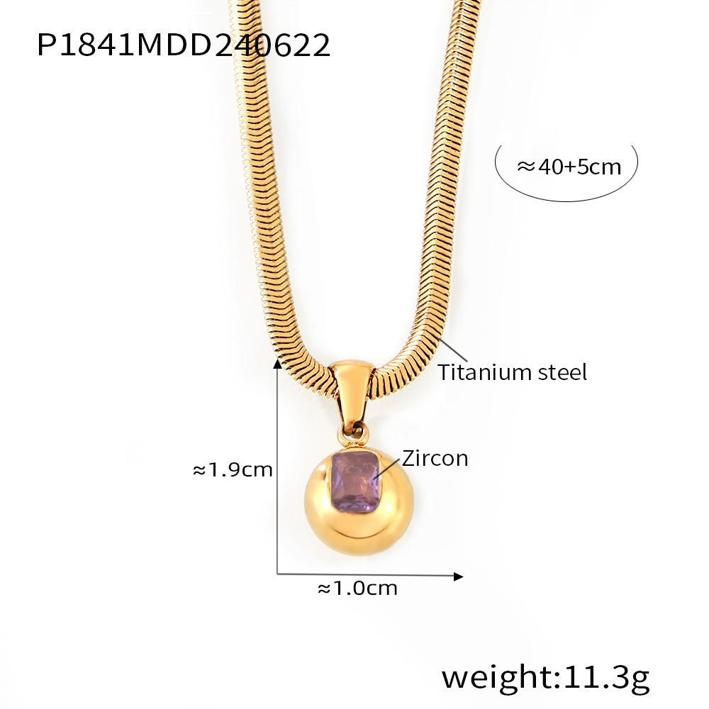 316L Stainless Steel Snake Bone Chain Necklace for Women Fashion Colorful Zircon Ball 18K Gold Plated Pendant Necklace Zircon