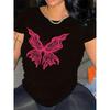 Women'S Plus Size Oversized T-Shirt - Soft Everyday Casual Top with Bold Pink Butterfly Graphic, Loose Fit Round Neck Shirt for Women