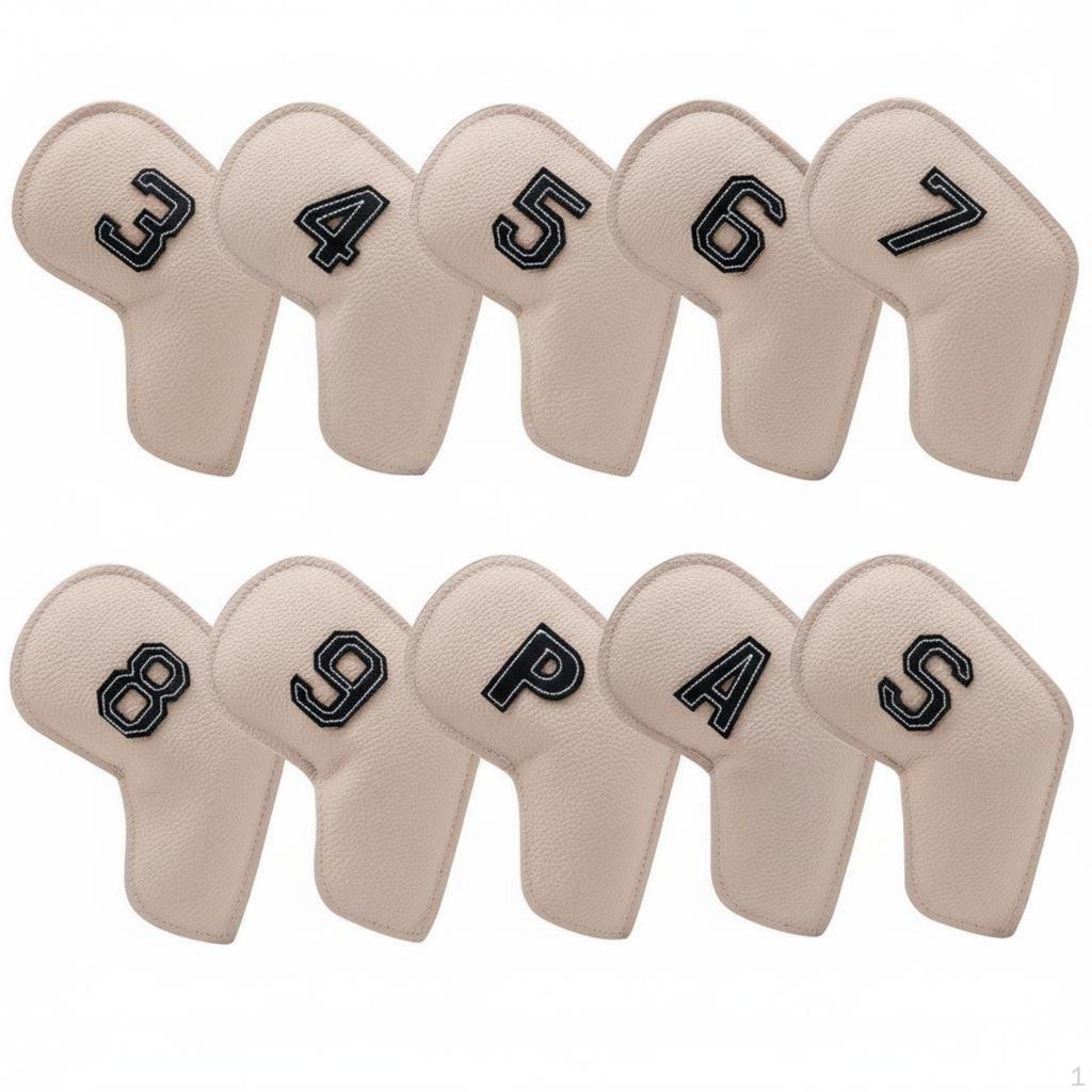 10 Pieces PU Leather Iron Headcover Set Scratch & Ding Protection Headcovers Large