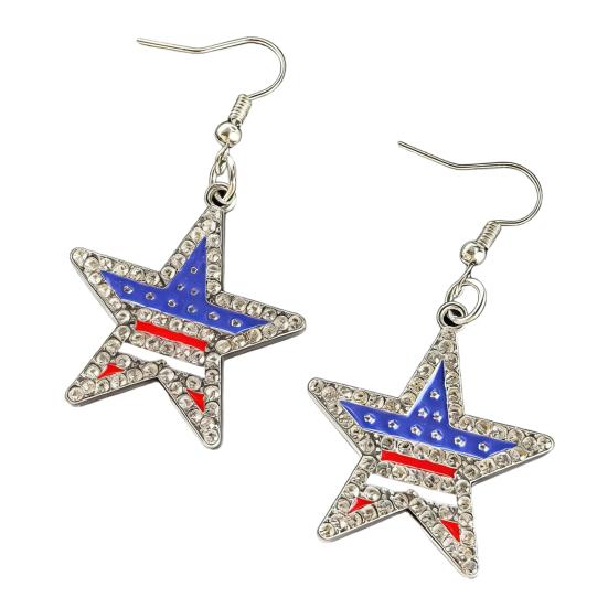 1 Pair Hook Earrings American Independence Day Pattern Hollow Heart Star Shape Red White Blue Earrings Jewelry Accessories