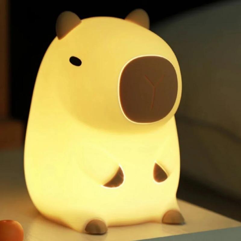 Cute Capybara Night Light Dimmable Rechargeable Touch Pat Lamp Soft Silicone Nursery Nightlight for Kids Room Bedroom Bedside Home Decor Gift