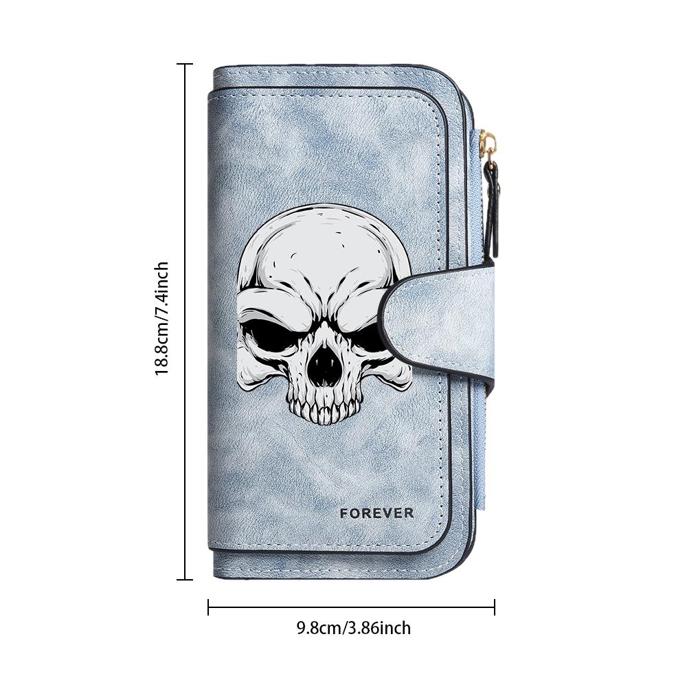 Gothic Skull Print Long Wallet for Men Women, Cool Dark Style Card Holder Zipper Purse