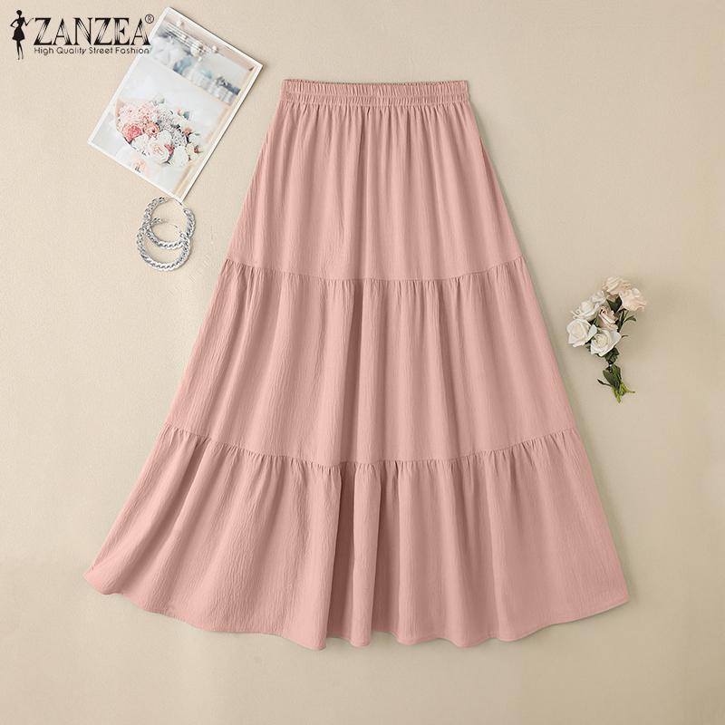 ZANZEA Women Casual Elastic Waist Loose Summer Long Skirts