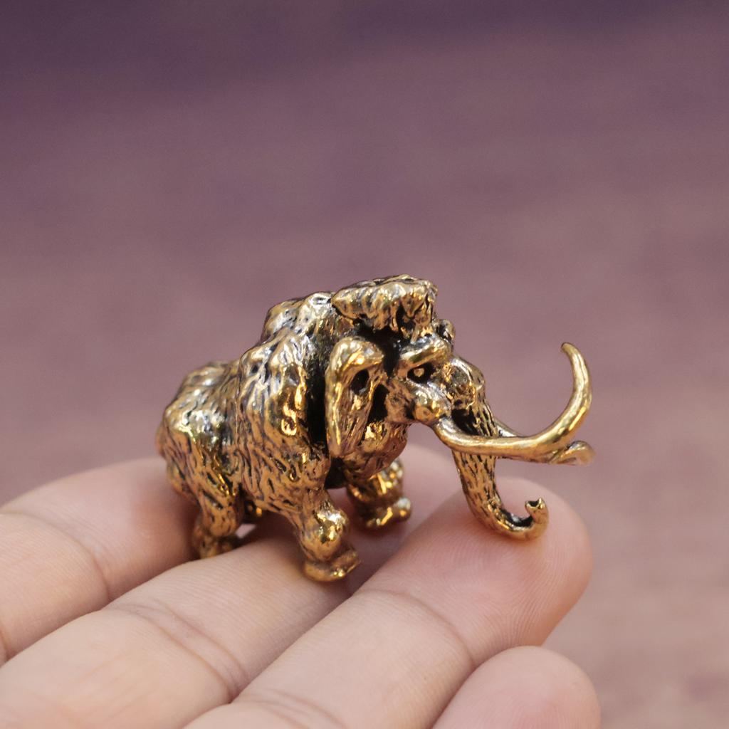 Antique Bronze Cute Mammoth Miniature Figurines Desk Ornament Decorations Copper Animal Sculpture Home Tea Pet Decor Crafts