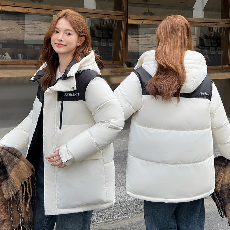 Down cotton jacket women's plus-size short 2025 new winter thickened warm fashion loose jacket color blocking