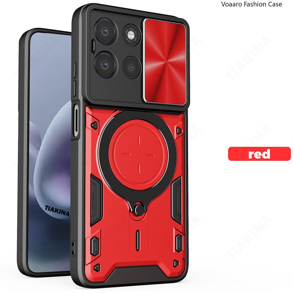 Draai Slide Lens Armor Funda voor Motorola Moto G67 Power 5G India Case voor Motorola G67 Power 5G Case Magnetische Ring Stand Cover rood