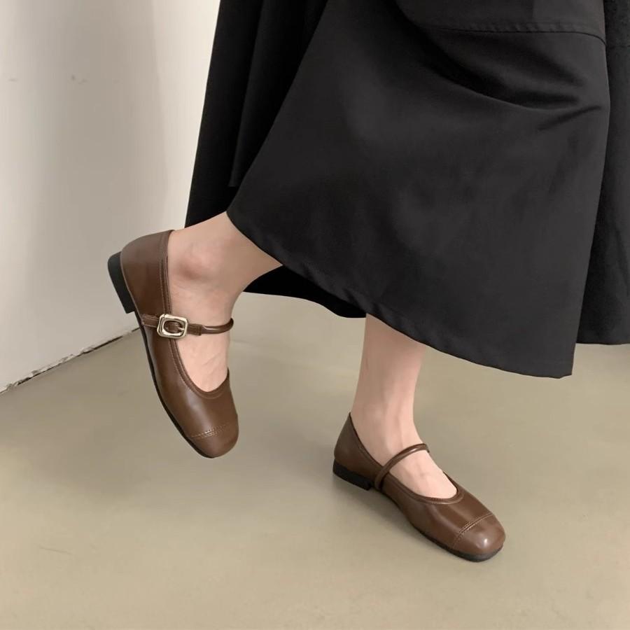 With Skirt Mary Jane Shoes Single Shoes Women's Spring and Summer New Flat Silver Small Leather Shoes