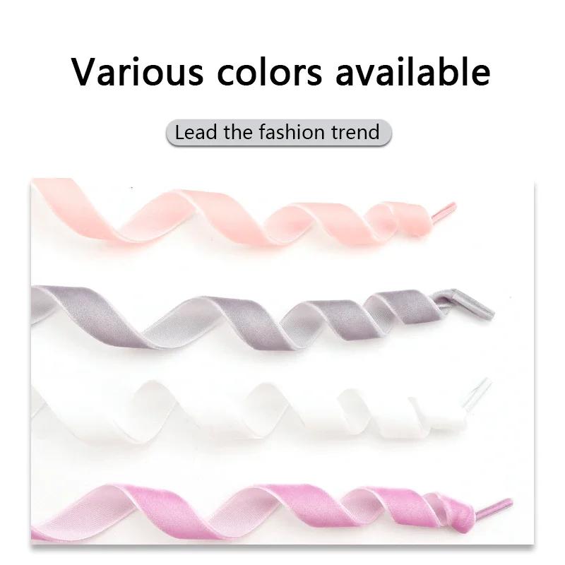 1.5CM Width Velvet Flat Shoelaces Snow Yarn Satin Silk Ribbon Shoelace Fashion Sneakers Shoe Laces for Woman 100/120/140/160cm