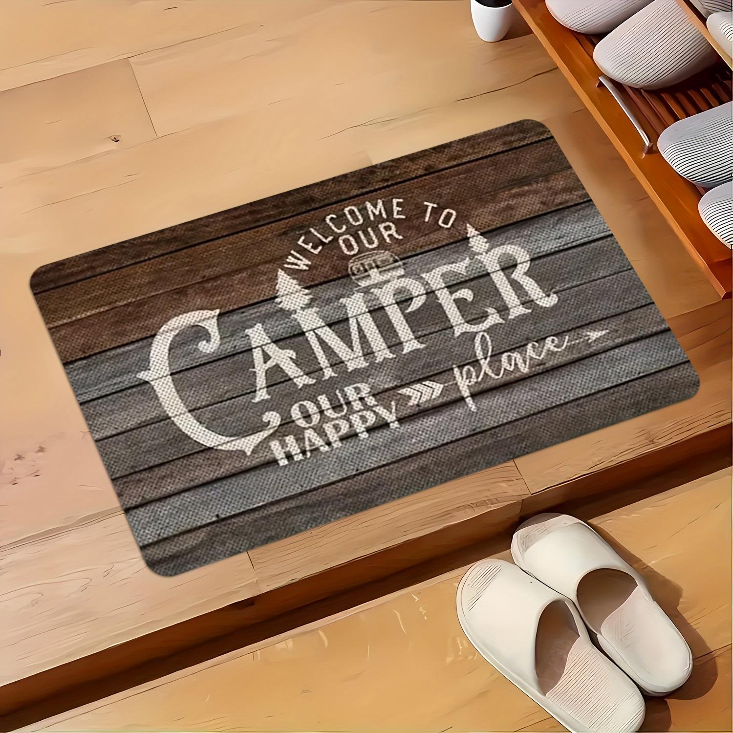 Welcome to our camper, our happy place doormat - RV welcome mat, machine washable, non-slip, perfect for living room, bedroom 40X60cm