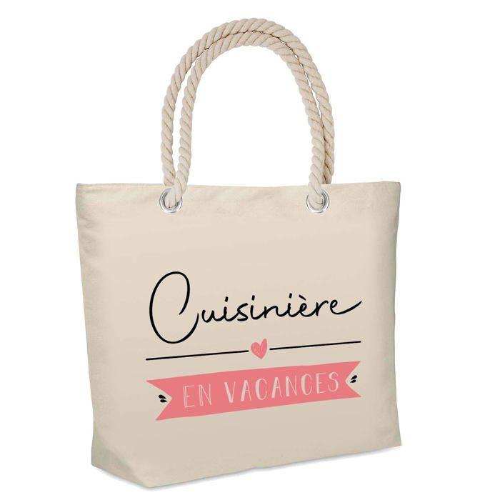Sac de plage - PLANETEE - Cuisinière en Vacances - Coton imprimé en France - Grande contenance - Anses solides