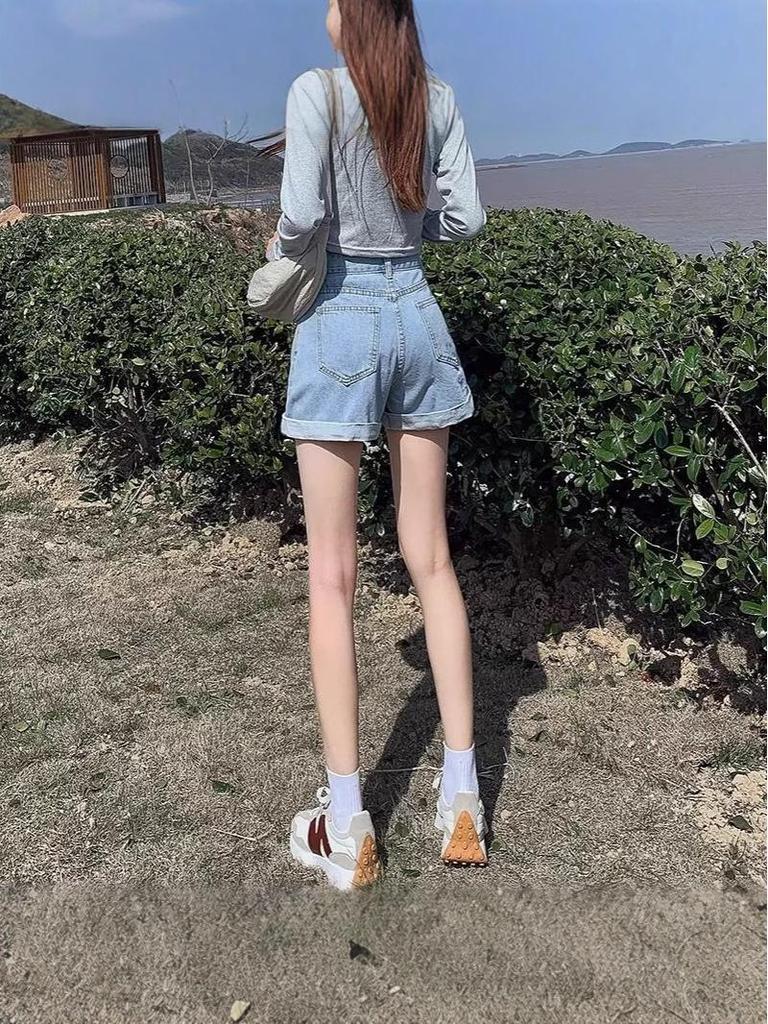 Women's High-Waisted A-Line Denim Shorts, Summer 2025, Loose Fit, Plus & Petite Sizes
