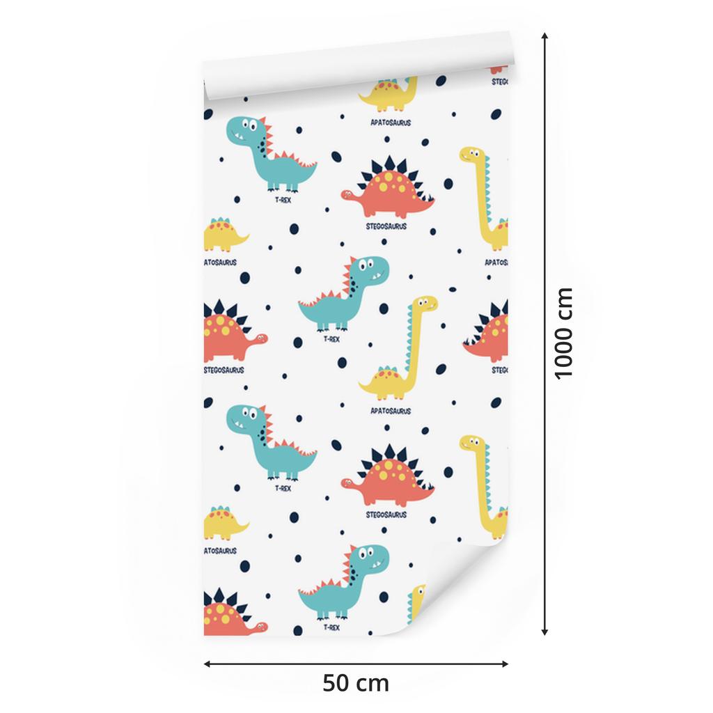 Colorful Dinosaurs Dots Wallpaper for Living Room and Bedroom 50x1000
