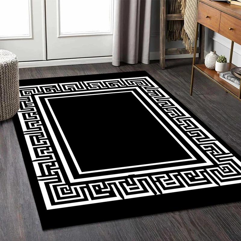 Luxury Carpet for Living Room Modern Black White Geometric Non-slip Lounge Soft Rugs Decoration Home Bedroom Floor Door Mat