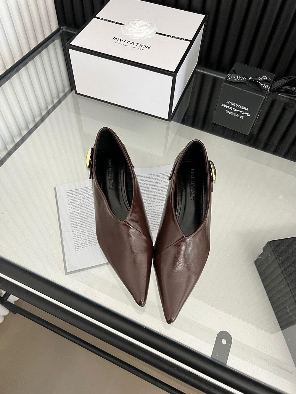 

French pointed cat heel single shoes women s 2025 spring new high heels temperament deep mouth stiletto shoes work shoes ladyshoes 41 коричневий