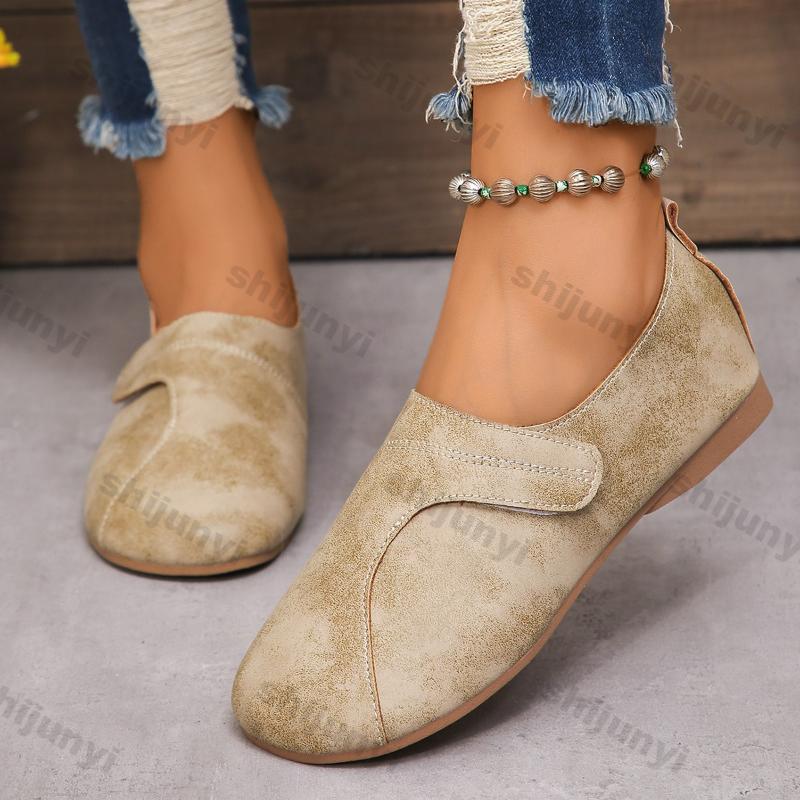 Women's Round Toe Flat Shoes Spring Autumn New Elegant Casual Solid Color Wear-Resistant Fashion Comfortable Walking Flat Shoes