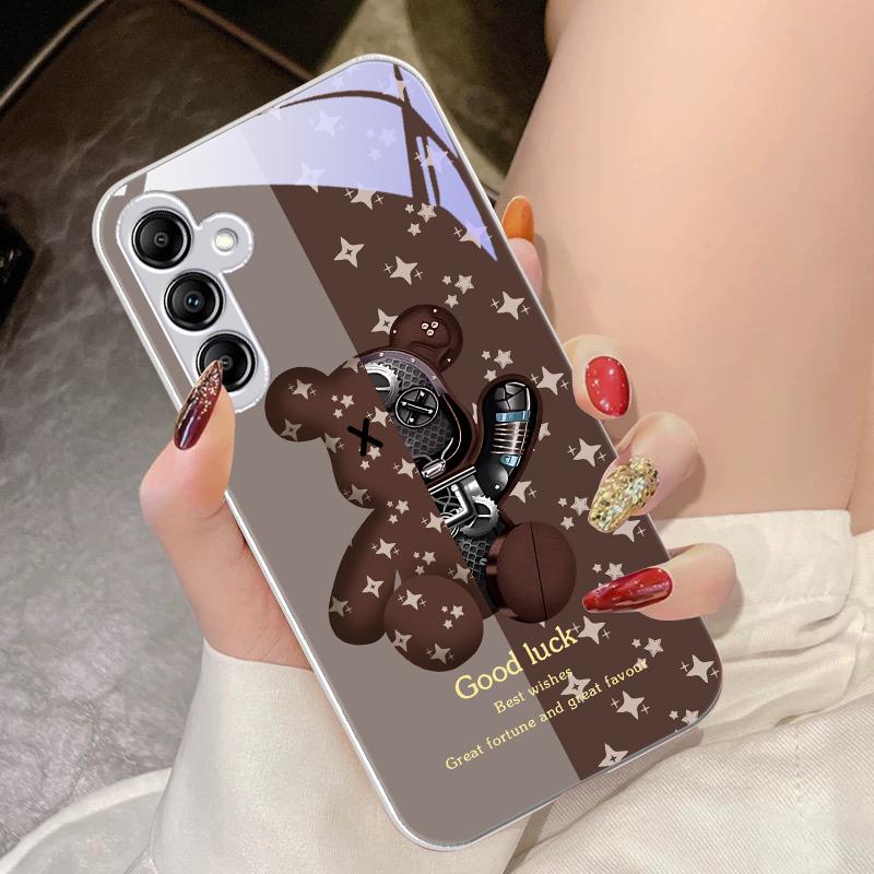Brown Machine Bear For Samsung Galaxy A14 4G 20 30 52 20S 21S 22 A32 33 34 42 50 51 53 54 70 71 72 73 5G Glass Phone Case
