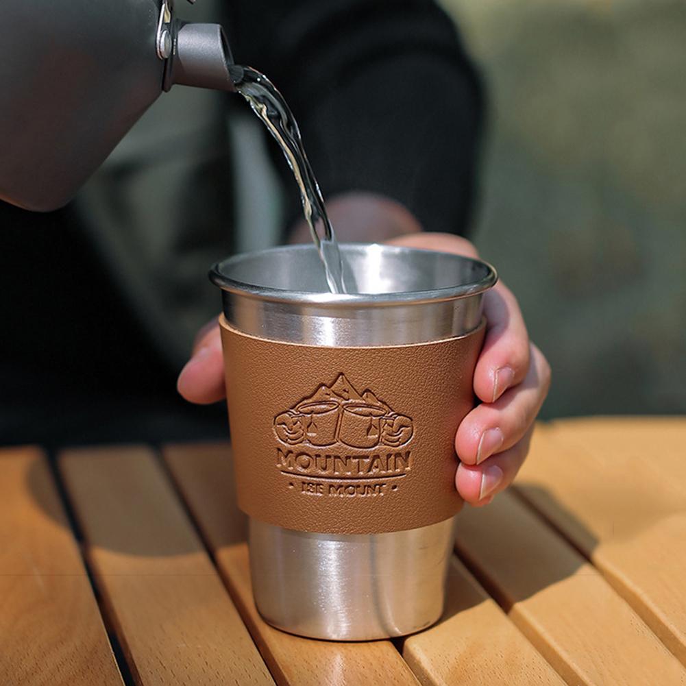 PU Kůže Kožený Držák na Hrnek Protiskluzový Přenosný Pouzdro z Kůže na Skleněnou Láhev Tepelná Izolace Vintage Doplňky pro Venkovní Cestování
