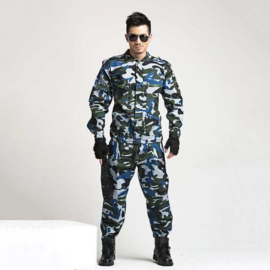 2Pcs/Set Lapel Long Sleeve Zipper Buttons Placket Cargo Coat Pants Men Multi Pockets Camouflage Print Work Training Outfit Male Clothing