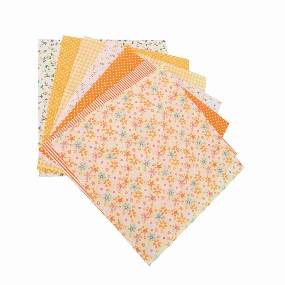 7Pcs Plain weave texture Cotton Fabric Orange floral print Patchwork Cloth Patchwork production