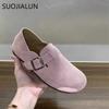 Fashion SUOJIALUN 2024 Autumn Women Flat Shoes Fashion Round Toe Slip On Ladies Casual Laofer Shoes Soft Flat Heel Outdoor Boat Shoes