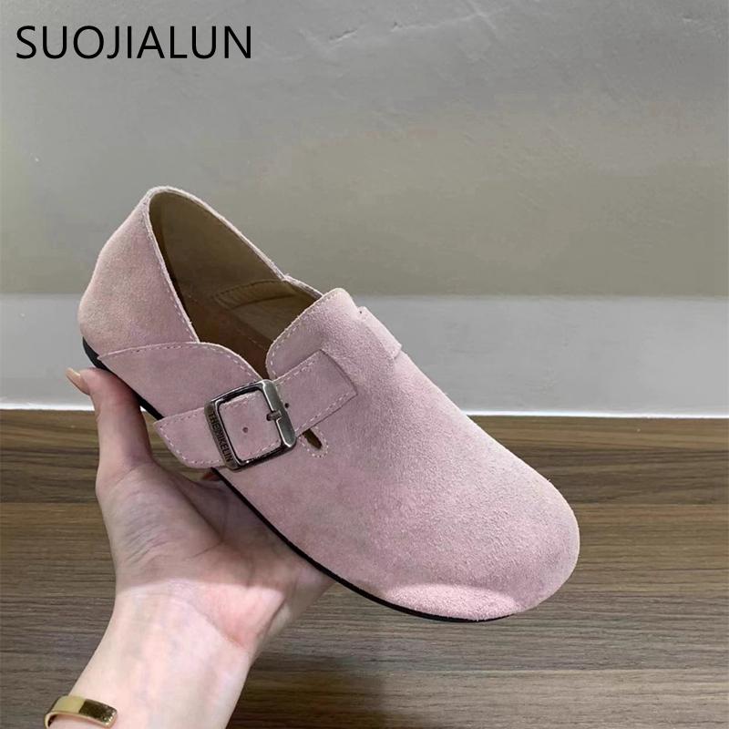 Fashion SUOJIALUN 2024 Autumn Women Flat Shoes Fashion Round Toe Slip On Ladies Casual Laofer Shoes Soft Flat Heel Outdoor Boat Shoes