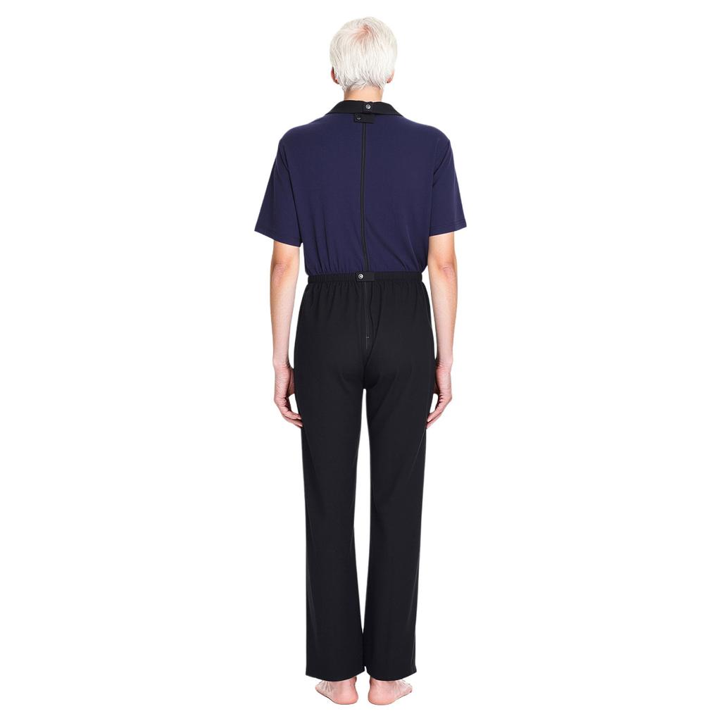 Mens Adaptive Anti-Strip Jumpsuit Lapel Short Sleeve Back Zip-up Pants Leg Zip One-piece Romper for Elderly Patient Care