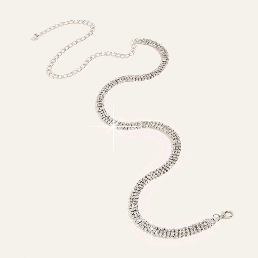 Adjustable Zircon Inlaid Waist Belt Bling Crystal Waist Chain Sweet Rhinestone Waistband  Party