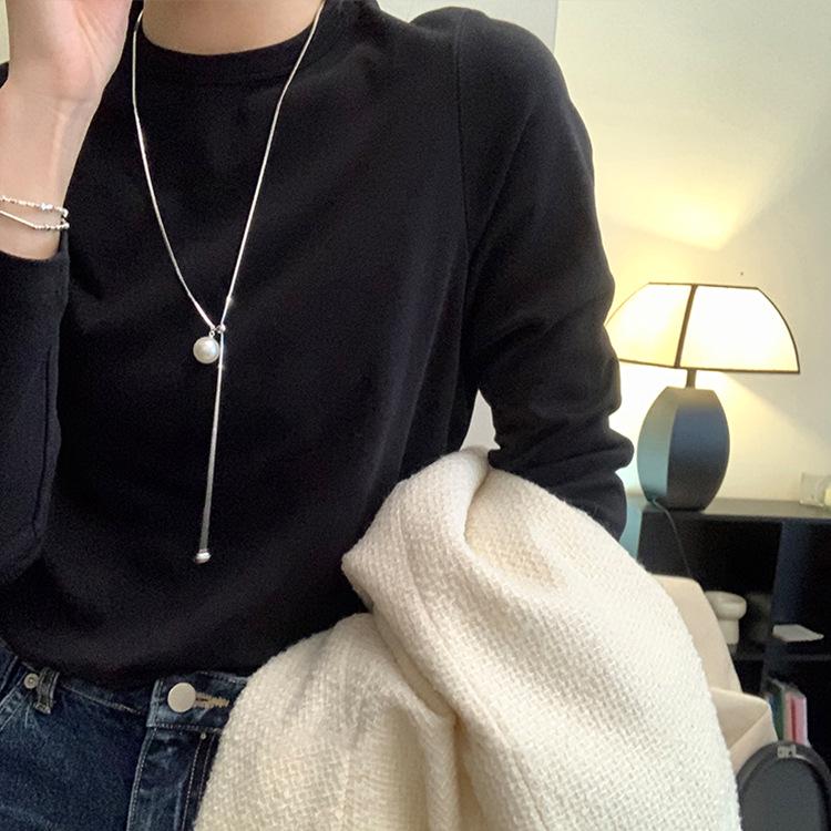 Pearl Pull-Out Long Necklace for Women: Retro, Versatile & Elegant Choker Sweater Chain