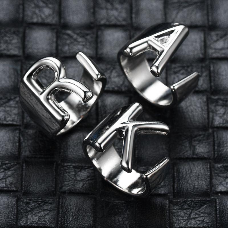 

Cross-Border Creative New Arrival Fashion 26 Letters Ring Opening Adjustable Ring Japan and South Korea Easiest for Match Hand Jewelry Letter E [Silver]