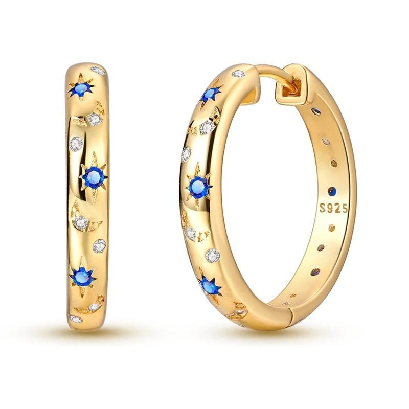 New 925 Sterling Silver Star Moon Earrings for Women Sparkling Zircon Ear Studs Luxury Romantic Fine Jewelry Gift for Girl