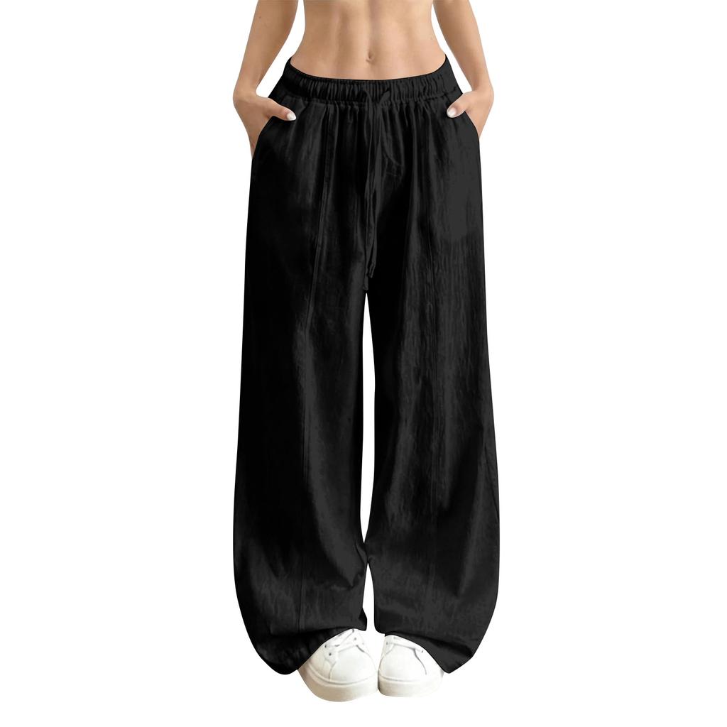 Women's Loose-fitting Wide-leg Pants, Casual Loose-fitting Pants, High-elastic Waistband, Long Pants With Pockets
