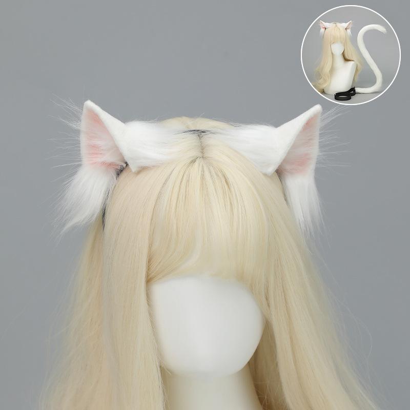 Handmade Plush Cat Ear Headband & Tail Set - Realistic Cosplay Props for Anime Conventions