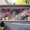 Arazzo Muro di Pietra Mediterraneo, Tessuto di Sfondo con Fiori di Bougainvillea Rosa, Decorazione per la Stanza