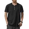 Heavyweight Bamboo Henry Collar Men's T-shirt Short-sleeved Summer Casual American Big Size Solid Colour Men's Button Up Tops