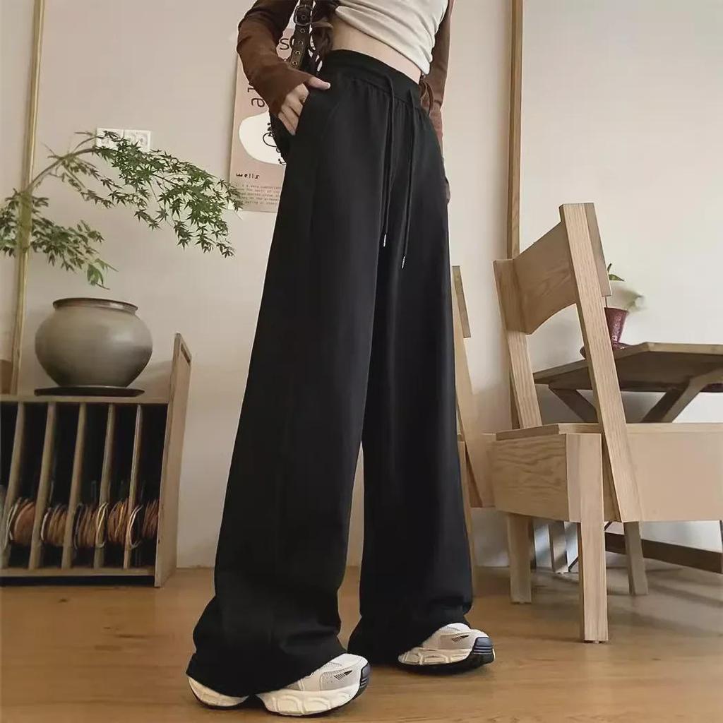 Women's American-Style Gray Sports Pants – New for Spring & Autumn 2025: Loose, Slim, Casual, Straight Wide-Leg Sweatpants.