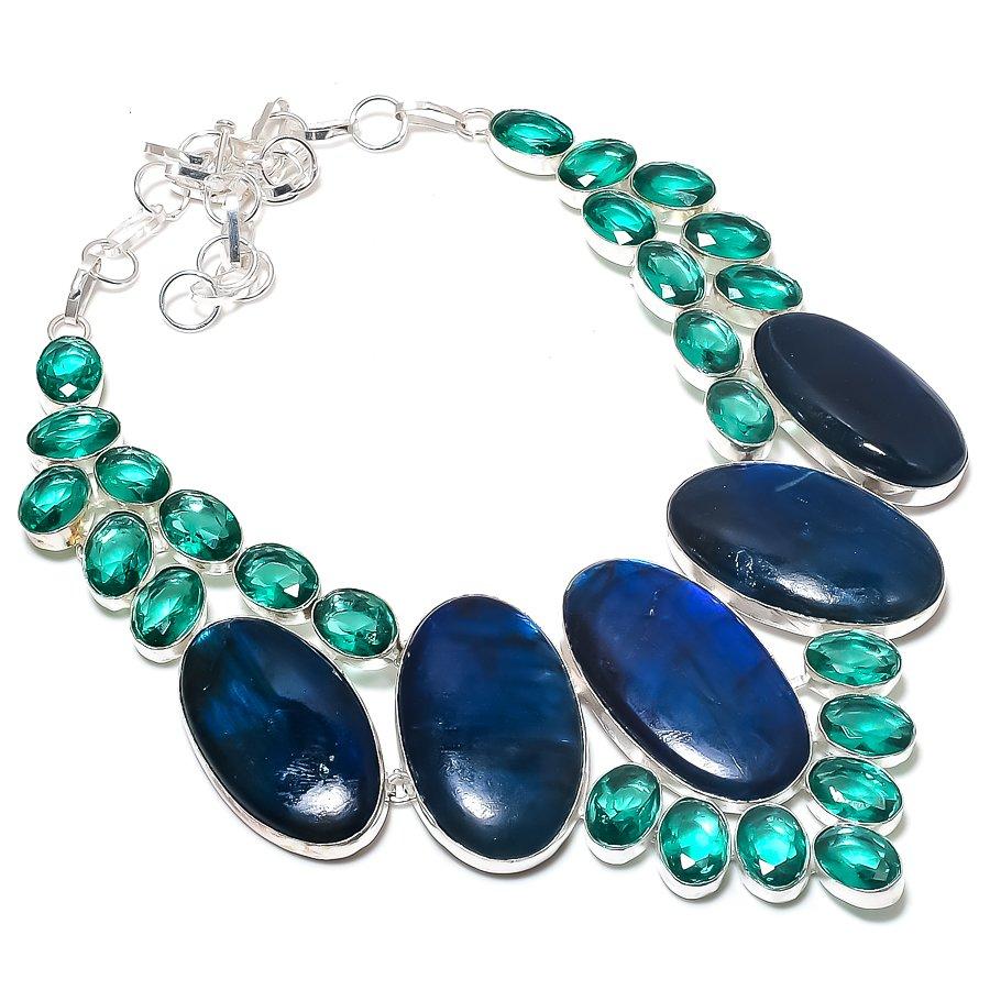 

Natural Blue Labradorite 925 Sterling Silver Jewelry Necklace 18 G2Q30
