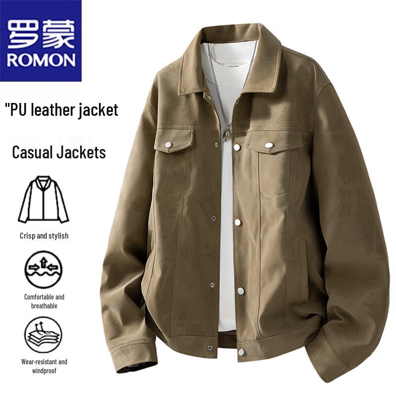

ROMON Men s American Retro PU Leather Jacket 2XL