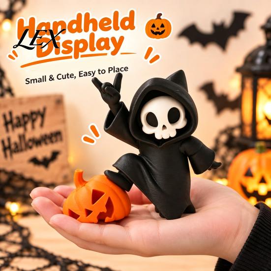 3D Printed PLA Halloween Gift Little Pumpkin Skull Ornament, Decor, Cute Desktop Handheld Sculpture Figurine for Home Table Decoration And Festive