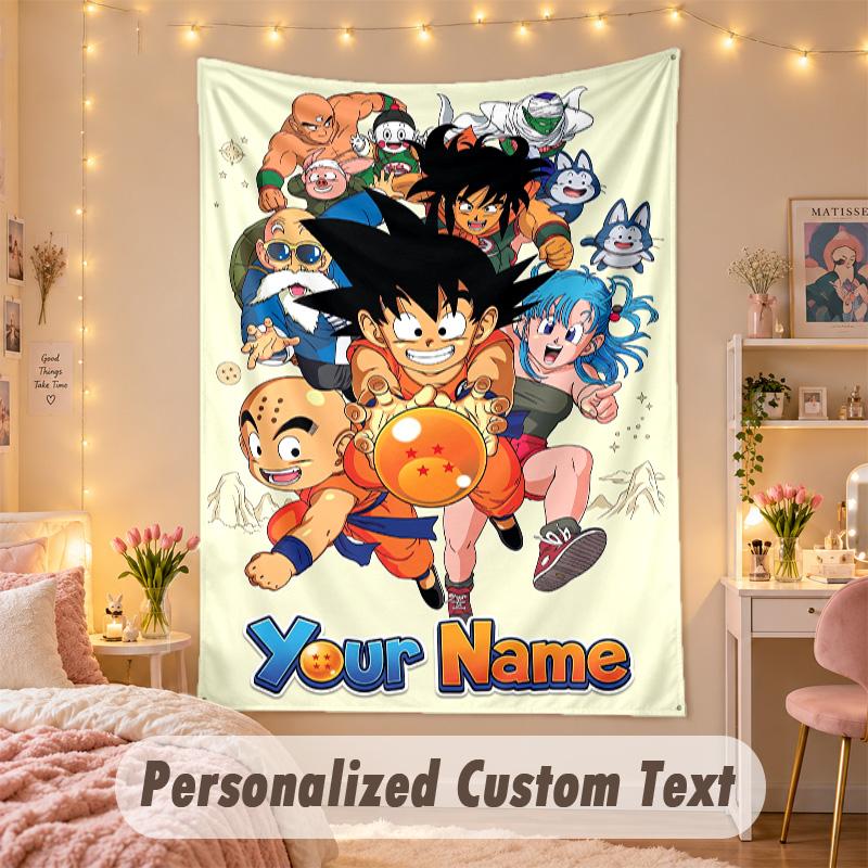 Custom Personalized Tapestry,Dragon Ball Print Custom Name Text Wall Art Hanging for Bedroom