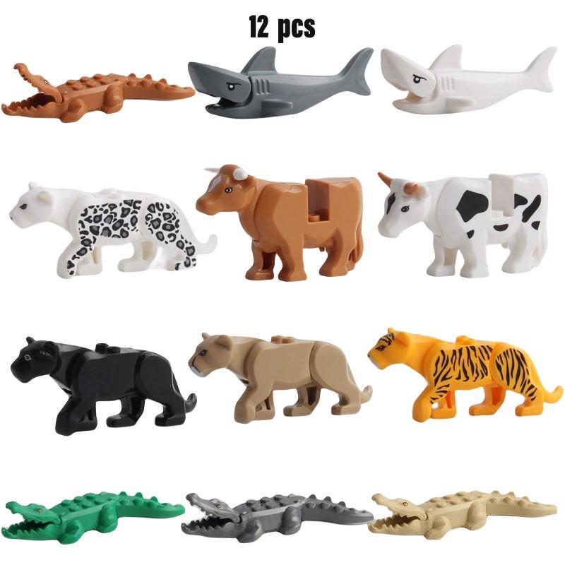 Mini Leopard Crocodile And Shark Animal Building Blocks Set 12 Pieces Of Educational Plastic Toys For Kids