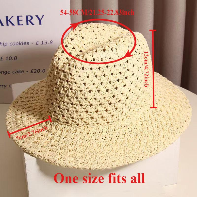 Summer Women Hollowing Out Straw Hat Outdoor Seaside Vacation Visor Cap Casual Shade Panama Sun Hats Fashion Jazz Top Beach Hat