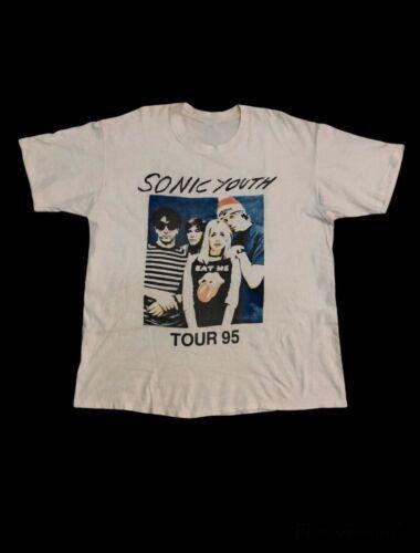 

Рідкісний! Вінтажна футболка SONIC YOUTH з туру 1995 року, унісекс, біла, передня сторона, бокова сторона. Футболки унісекс XXXXL
