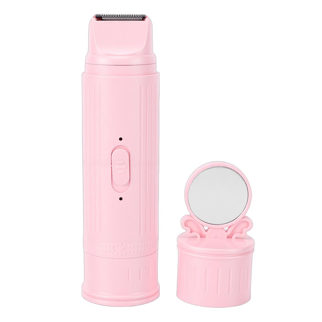 Electric Hair Remover Dual Head Portable Type C Rechargeable Hair Trimmer with Mirror Body Groomer for Women Pink