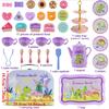 Dinosaurs Tea Party Set For Little Girls Pretend Teapot Set Princess Play Kitchen Plaything With Dessert Carrying Case Birthday Gifts