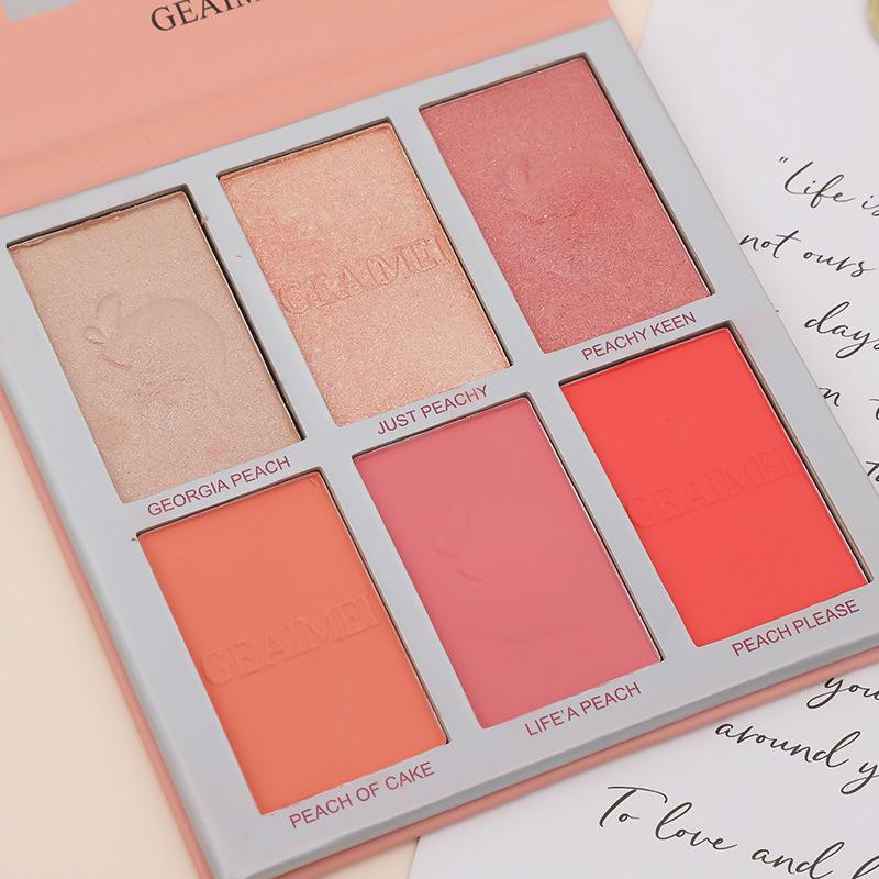 Wasserdichte Lidschatten-Palette mit sechs Highlighter-Rouge und Lidschatten, multifunktional, Konturierungstablett, perlmatt, Glitzer-Lidschatten, dauerhafte Einstellung für Damen